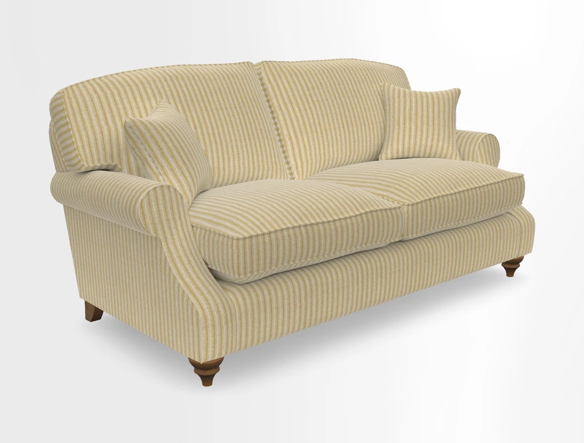 St Mawes 3 Seater Sofa in RHS Collection Gertrude Jekyll Trailing Vine Green-With-Scatters in Linwood Omega Velvet Hunter Green