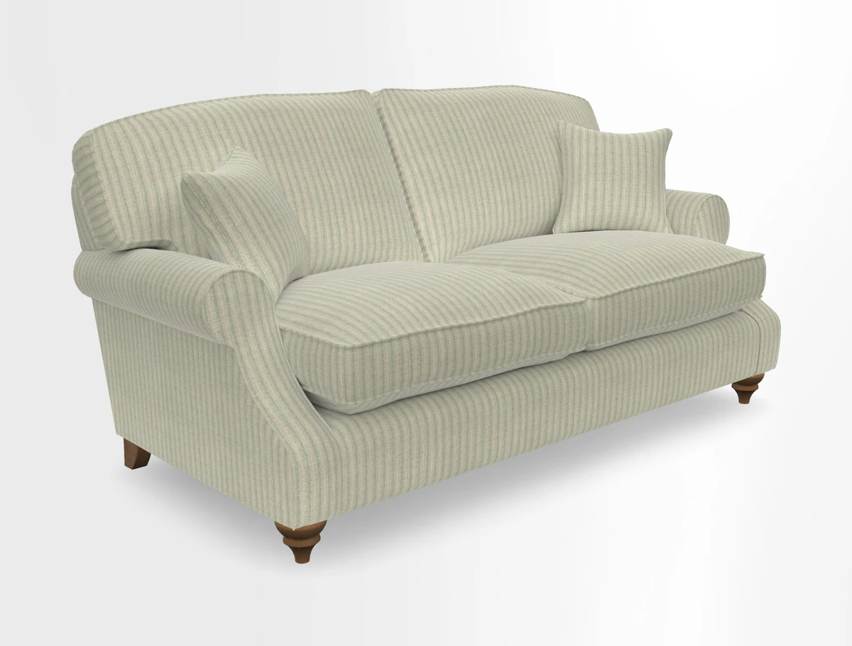 St Mawes 3 Seater Sofa in RHS Collection Gertrude Jekyll Trailing Vine Green-With-Scatters in Linwood Omega Velvet Hunter Green