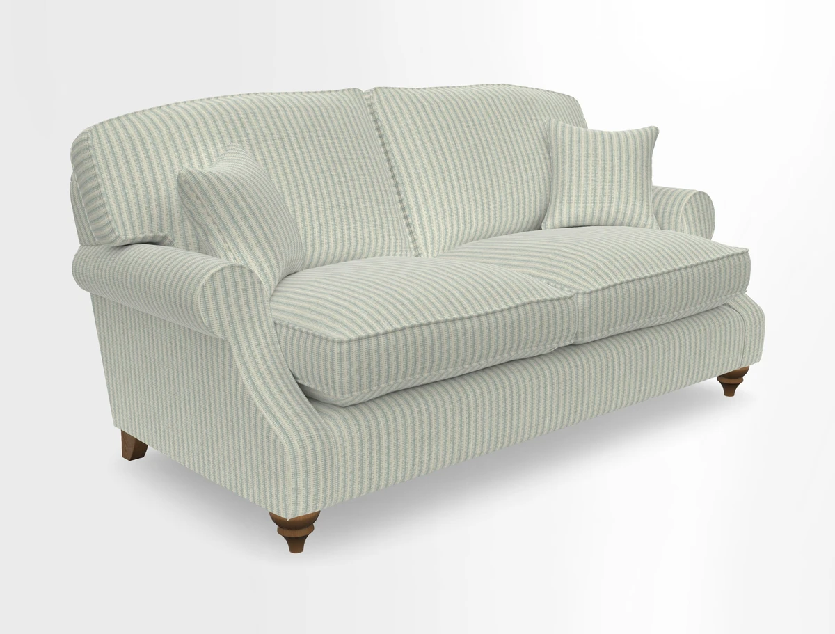 St Mawes 3 Seater Sofa in RHS Collection Gertrude Jekyll Trailing Vine Green-With-Scatters in Linwood Omega Velvet Hunter Green