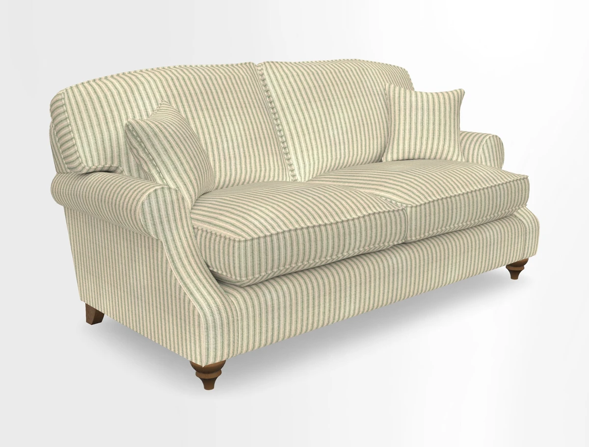 St Mawes 3 Seater Sofa in RHS Collection Gertrude Jekyll Trailing Vine Green-With-Scatters in Linwood Omega Velvet Hunter Green
