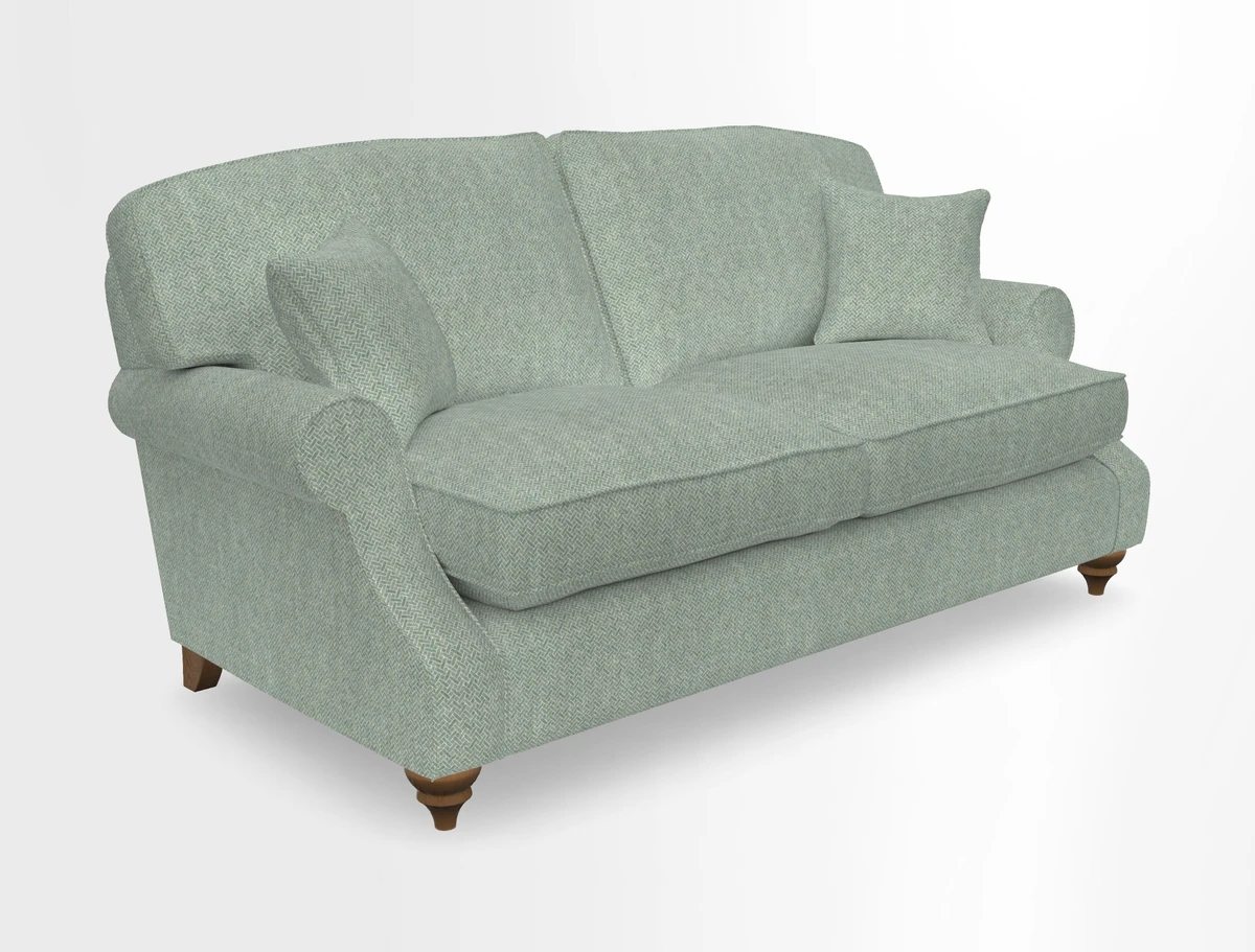 St Mawes 3 Seater Sofa in RHS Collection Gertrude Jekyll Trailing Vine Green-With-Scatters in Linwood Omega Velvet Hunter Green