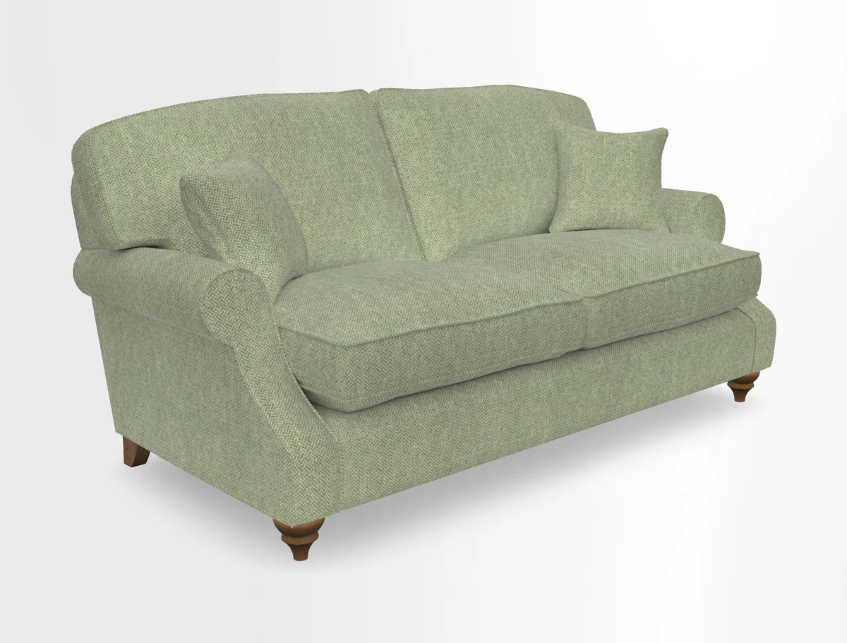 St Mawes 3 Seater Sofa in RHS Collection Gertrude Jekyll Trailing Vine Green-With-Scatters in Linwood Omega Velvet Hunter Green