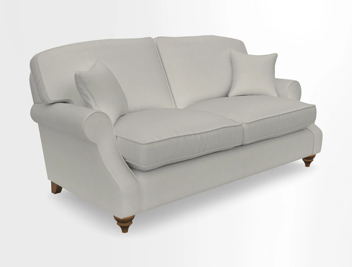 St Mawes 3 Seater Sofa in RHS Collection Gertrude Jekyll Trailing Vine Green-With-Scatters in Linwood Omega Velvet Hunter Green
