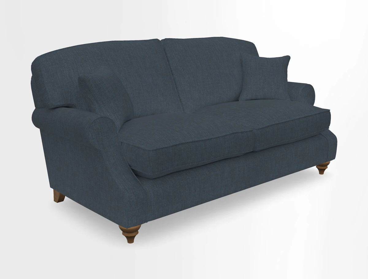 St Mawes 3 Seater Sofa in RHS Collection Gertrude Jekyll Trailing Vine Green-With-Scatters in Linwood Omega Velvet Hunter Green