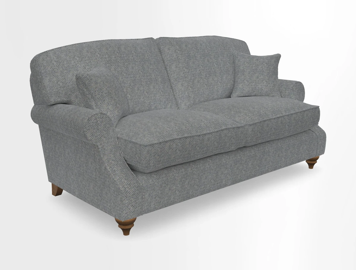 St Mawes 3 Seater Sofa in RHS Collection Gertrude Jekyll Trailing Vine Green-With-Scatters in Linwood Omega Velvet Hunter Green
