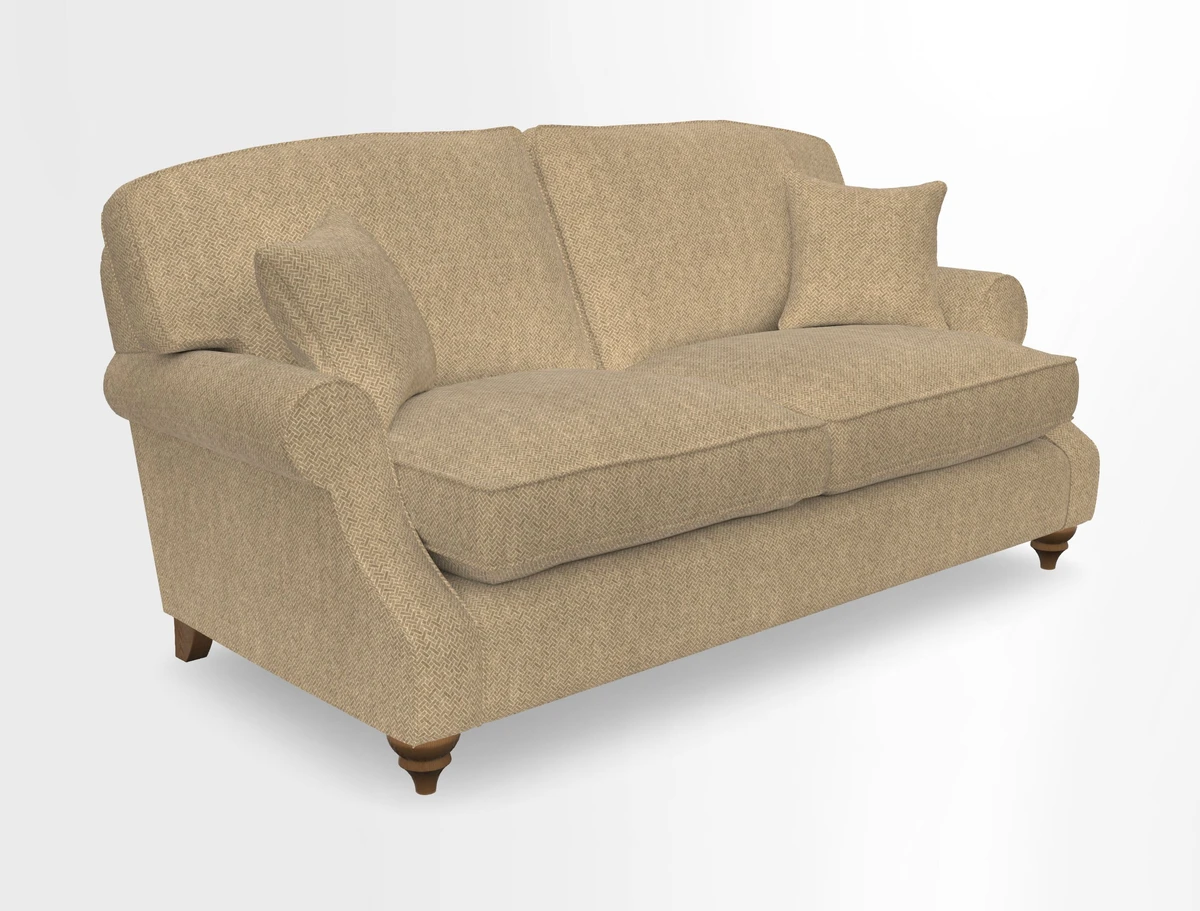 St Mawes 3 Seater Sofa in RHS Collection Gertrude Jekyll Trailing Vine Green-With-Scatters in Linwood Omega Velvet Hunter Green