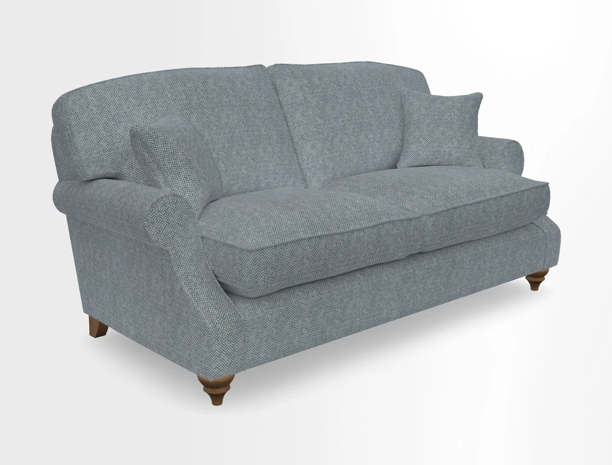 St Mawes 3 Seater Sofa in RHS Collection Gertrude Jekyll Trailing Vine Green-With-Scatters in Linwood Omega Velvet Hunter Green