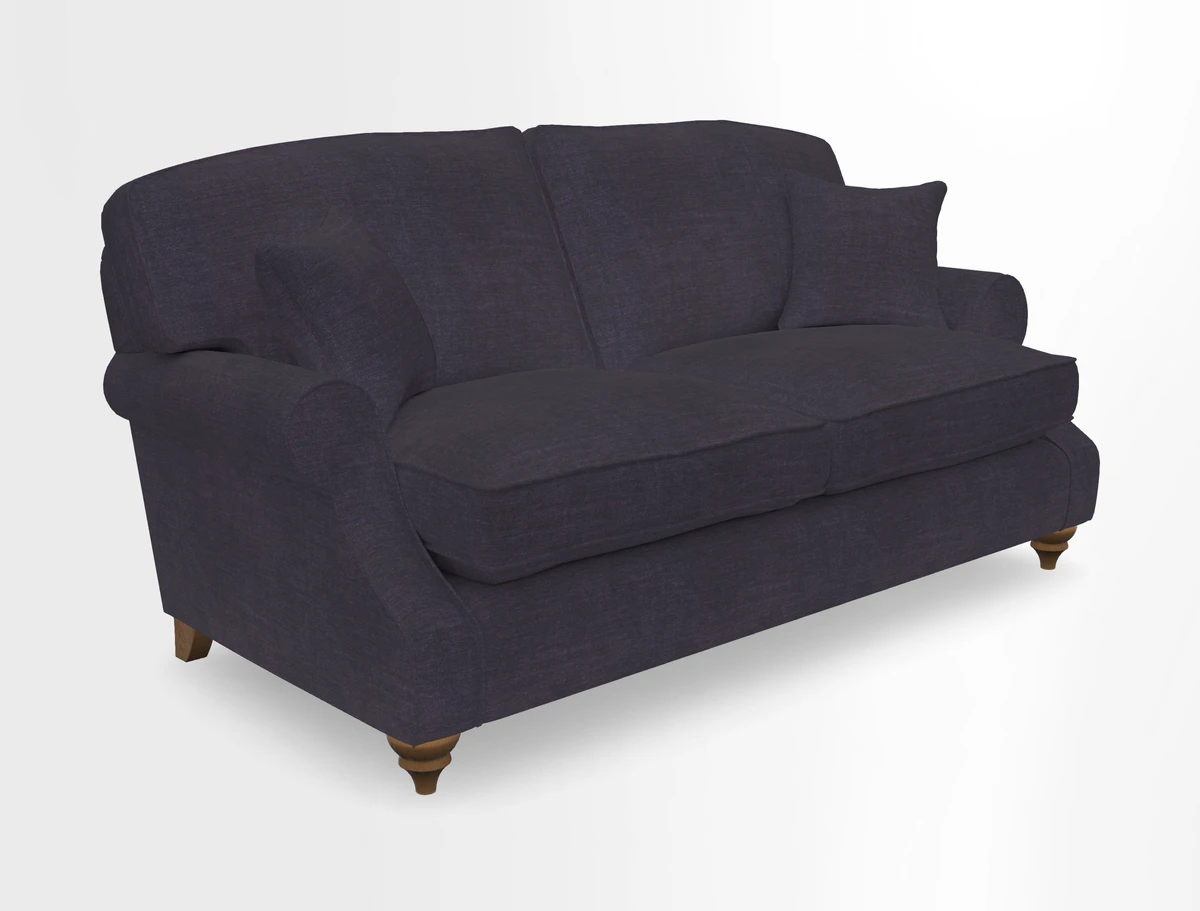 St Mawes 3 Seater Sofa in RHS Collection Gertrude Jekyll Trailing Vine Green-With-Scatters in Linwood Omega Velvet Hunter Green