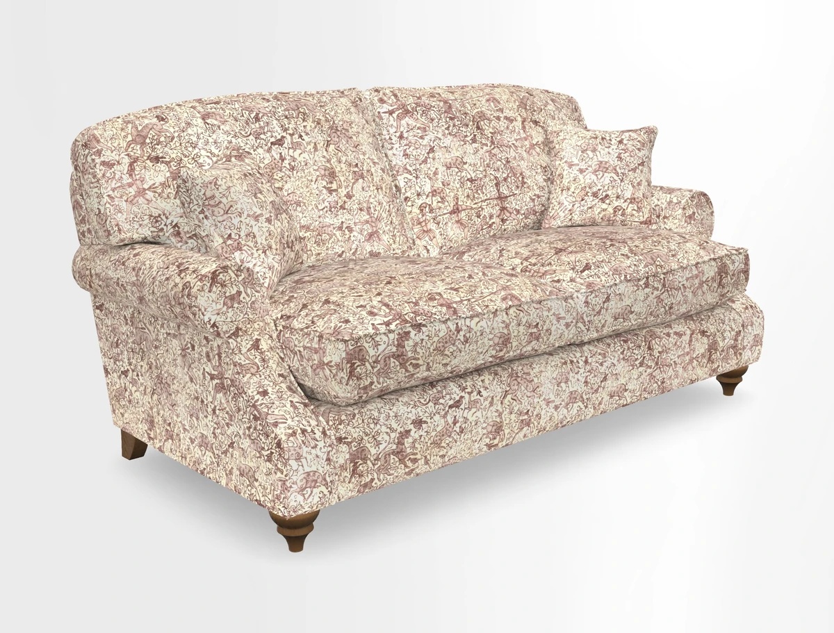 St Mawes 3 Seater Sofa in RHS Collection Gertrude Jekyll Trailing Vine Green-With-Scatters in Linwood Omega Velvet Hunter Green