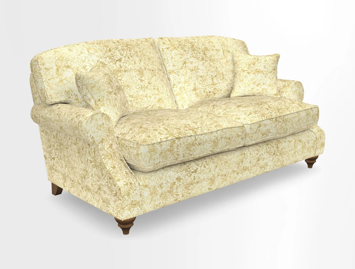 St Mawes 3 Seater Sofa in RHS Collection Gertrude Jekyll Trailing Vine Green-With-Scatters in Linwood Omega Velvet Hunter Green