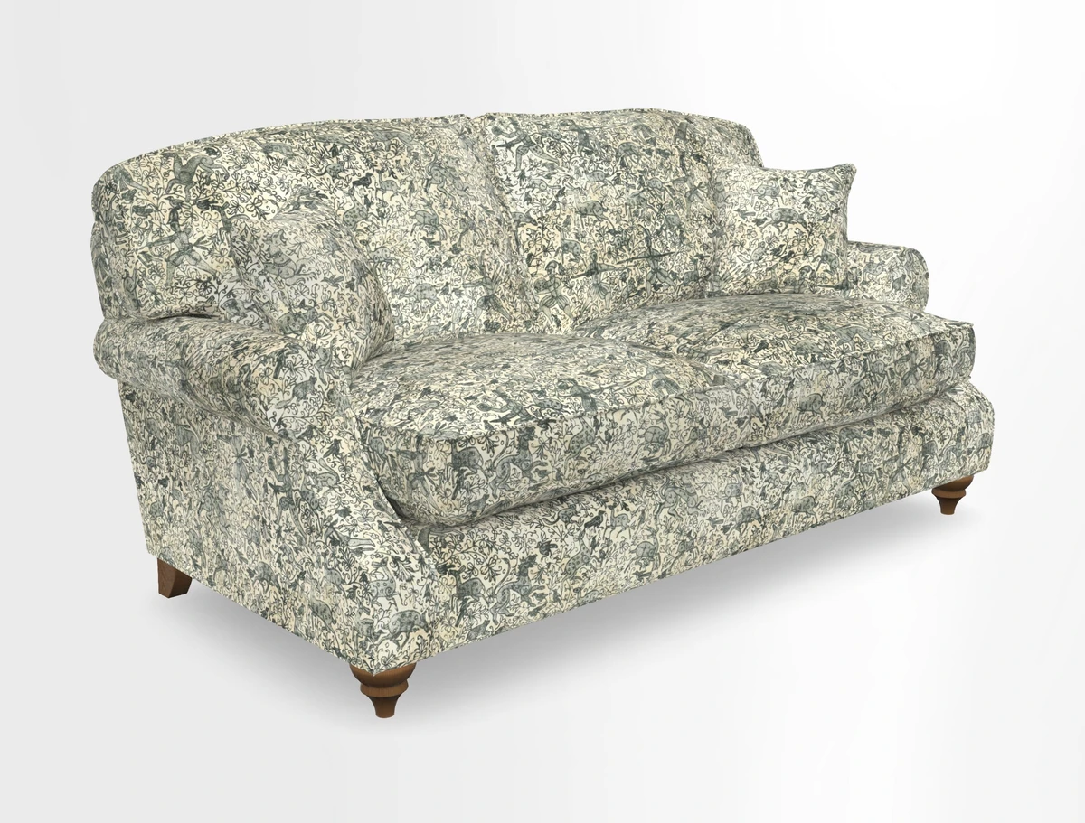 St Mawes 3 Seater Sofa in RHS Collection Gertrude Jekyll Trailing Vine Green-With-Scatters in Linwood Omega Velvet Hunter Green