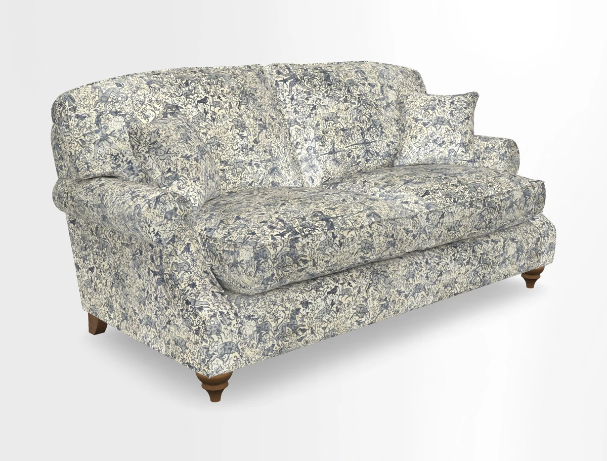 St Mawes 3 Seater Sofa in RHS Collection Gertrude Jekyll Trailing Vine Green-With-Scatters in Linwood Omega Velvet Hunter Green