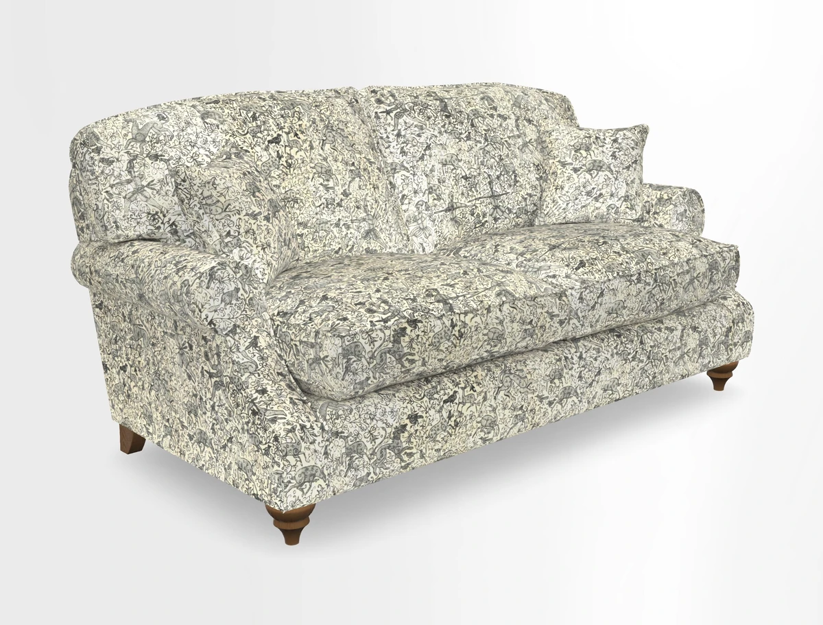 St Mawes 3 Seater Sofa in RHS Collection Gertrude Jekyll Trailing Vine Green-With-Scatters in Linwood Omega Velvet Hunter Green
