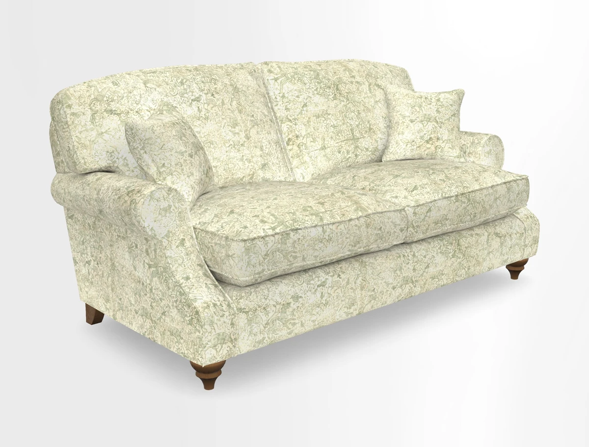 St Mawes 3 Seater Sofa in RHS Collection Gertrude Jekyll Trailing Vine Green-With-Scatters in Linwood Omega Velvet Hunter Green