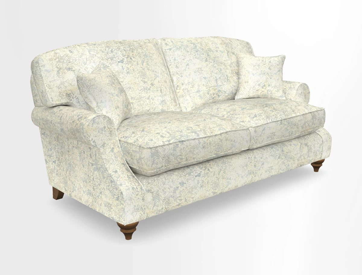 St Mawes 3 Seater Sofa in RHS Collection Gertrude Jekyll Trailing Vine Green-With-Scatters in Linwood Omega Velvet Hunter Green