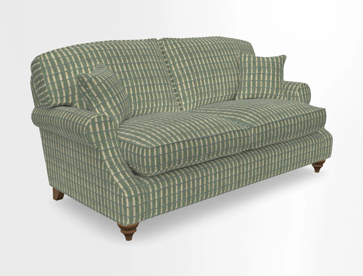 St Mawes 3 Seater Sofa in RHS Collection Gertrude Jekyll Trailing Vine Green-With-Scatters in Linwood Omega Velvet Hunter Green