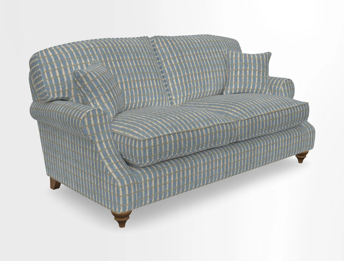 St Mawes 3 Seater Sofa in RHS Collection Gertrude Jekyll Trailing Vine Green-With-Scatters in Linwood Omega Velvet Hunter Green