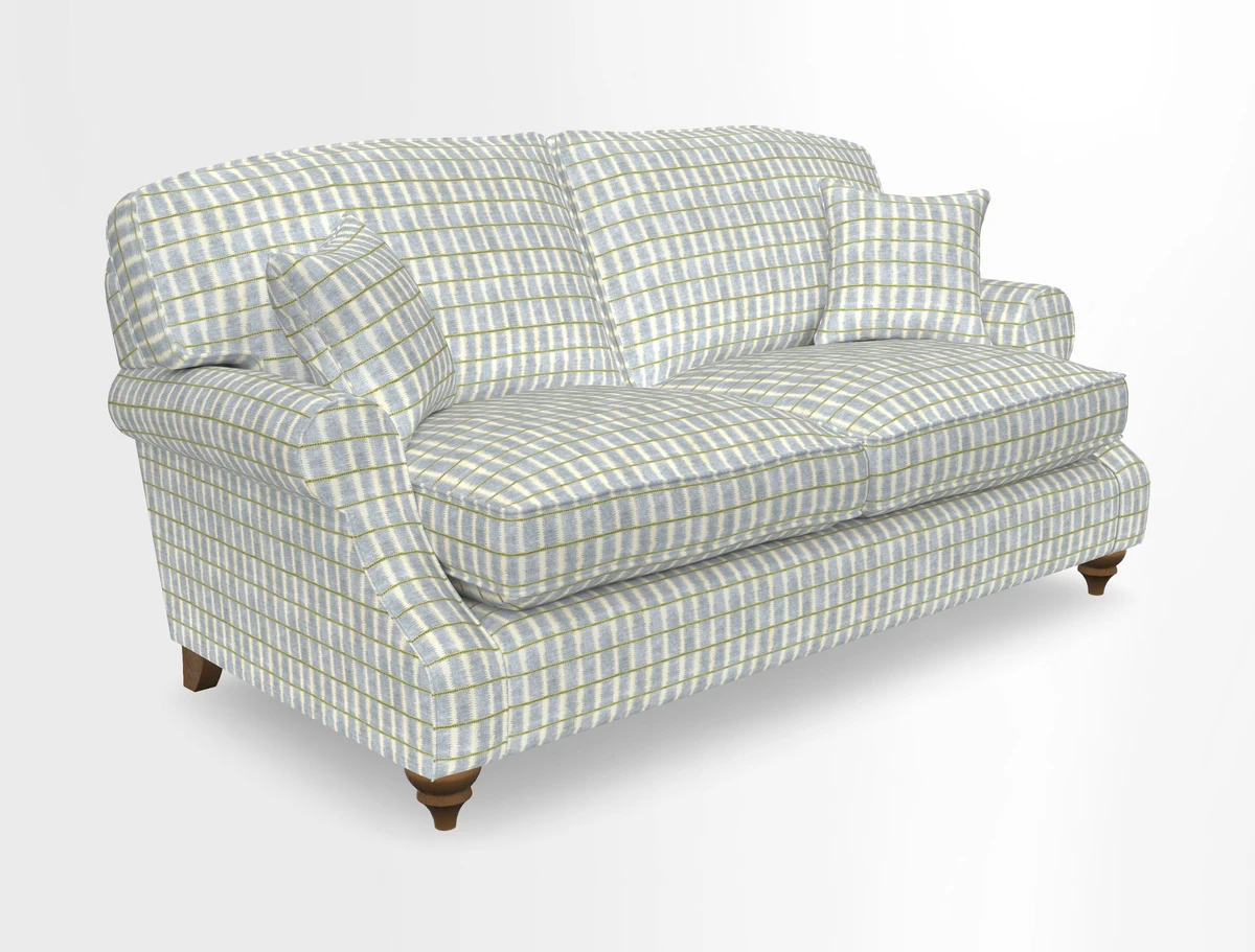 St Mawes 3 Seater Sofa in RHS Collection Gertrude Jekyll Trailing Vine Green-With-Scatters in Linwood Omega Velvet Hunter Green