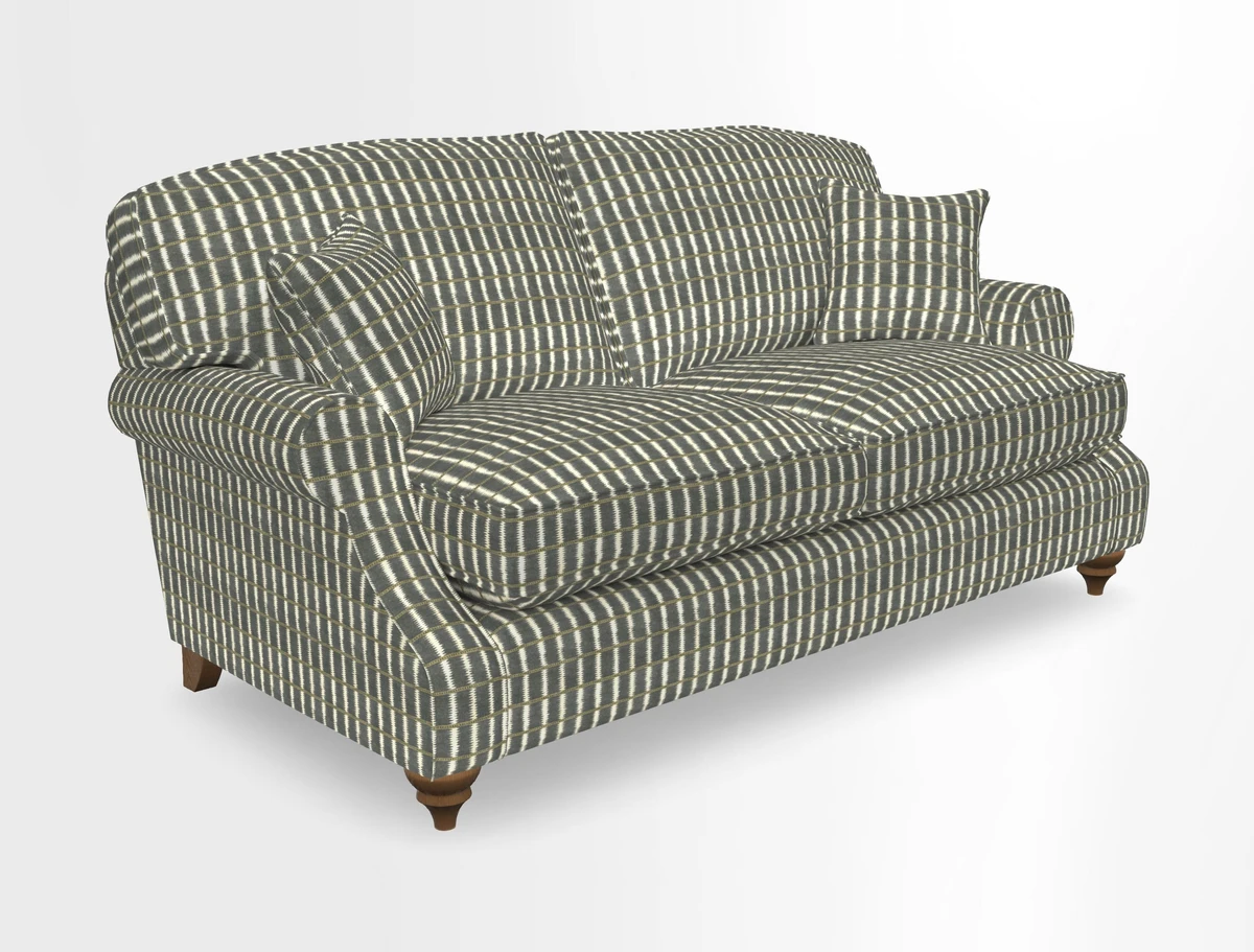 St Mawes 3 Seater Sofa in RHS Collection Gertrude Jekyll Trailing Vine Green-With-Scatters in Linwood Omega Velvet Hunter Green