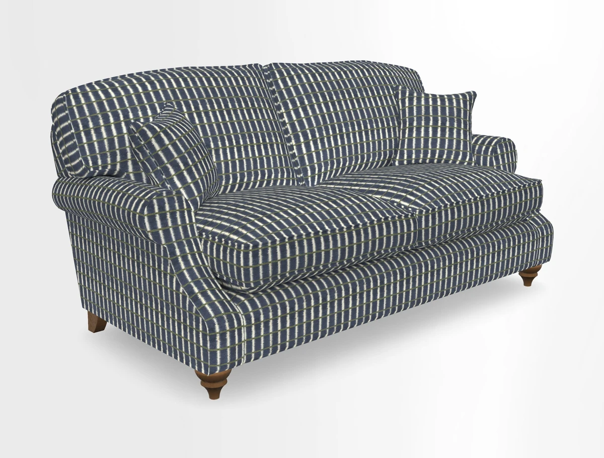 St Mawes 3 Seater Sofa in RHS Collection Gertrude Jekyll Trailing Vine Green-With-Scatters in Linwood Omega Velvet Hunter Green