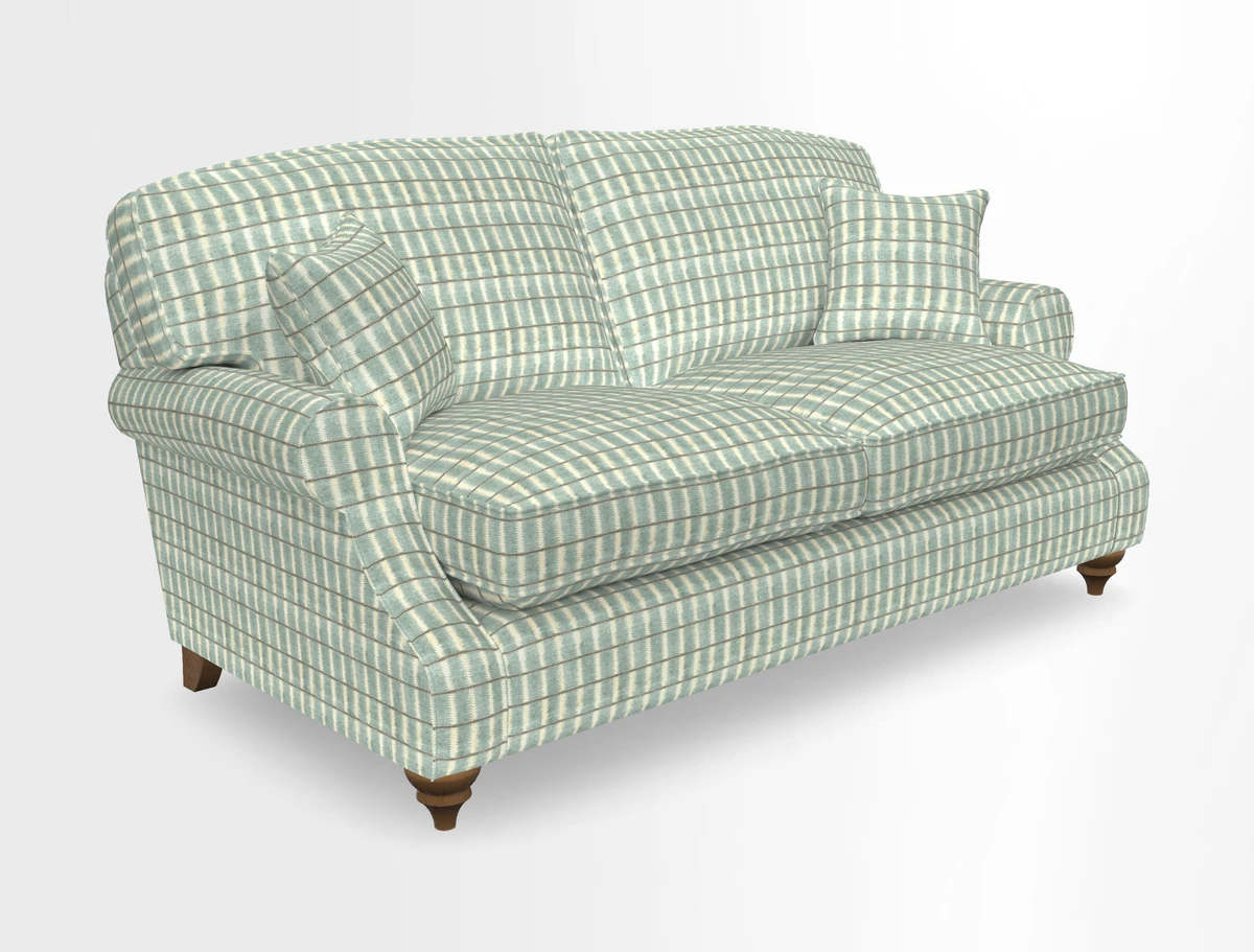 St Mawes 3 Seater Sofa in RHS Collection Gertrude Jekyll Trailing Vine Green-With-Scatters in Linwood Omega Velvet Hunter Green
