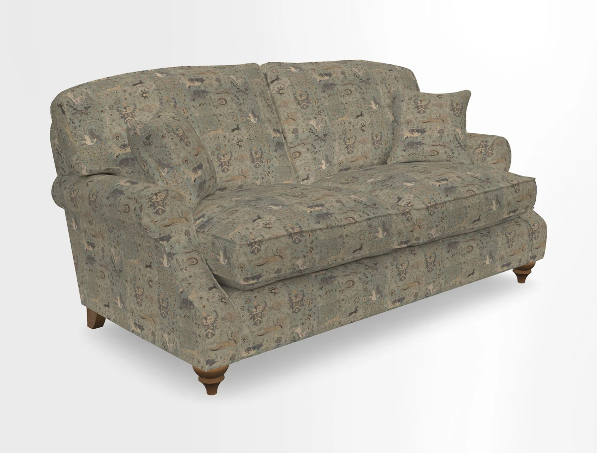 St Mawes 3 Seater Sofa in RHS Collection Gertrude Jekyll Trailing Vine Green-With-Scatters in Linwood Omega Velvet Hunter Green