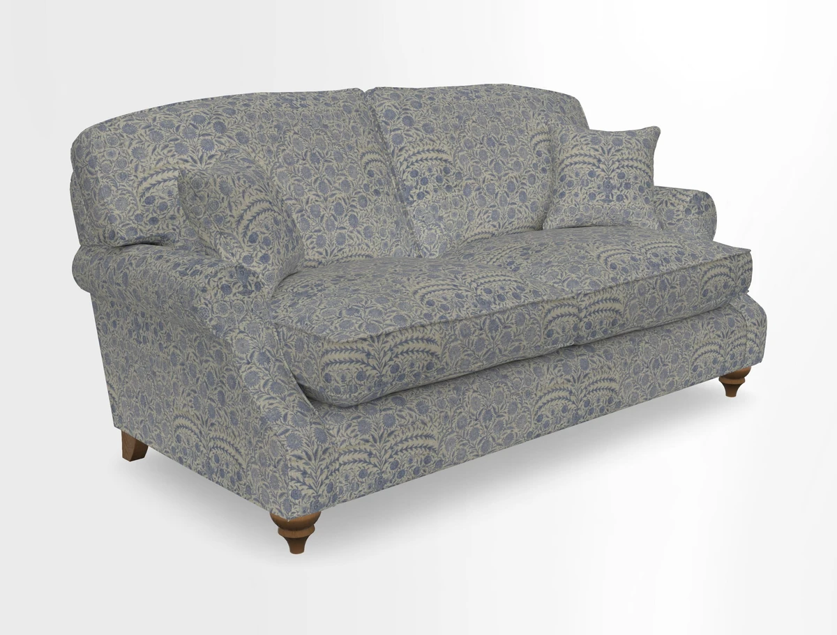 St Mawes 3 Seater Sofa in RHS Collection Gertrude Jekyll Trailing Vine Green-With-Scatters in Linwood Omega Velvet Hunter Green