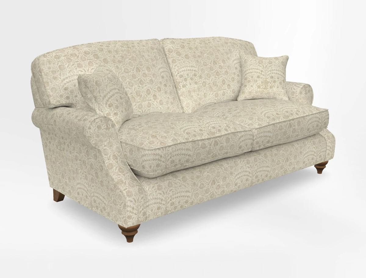 St Mawes 3 Seater Sofa in RHS Collection Gertrude Jekyll Trailing Vine Green-With-Scatters in Linwood Omega Velvet Hunter Green