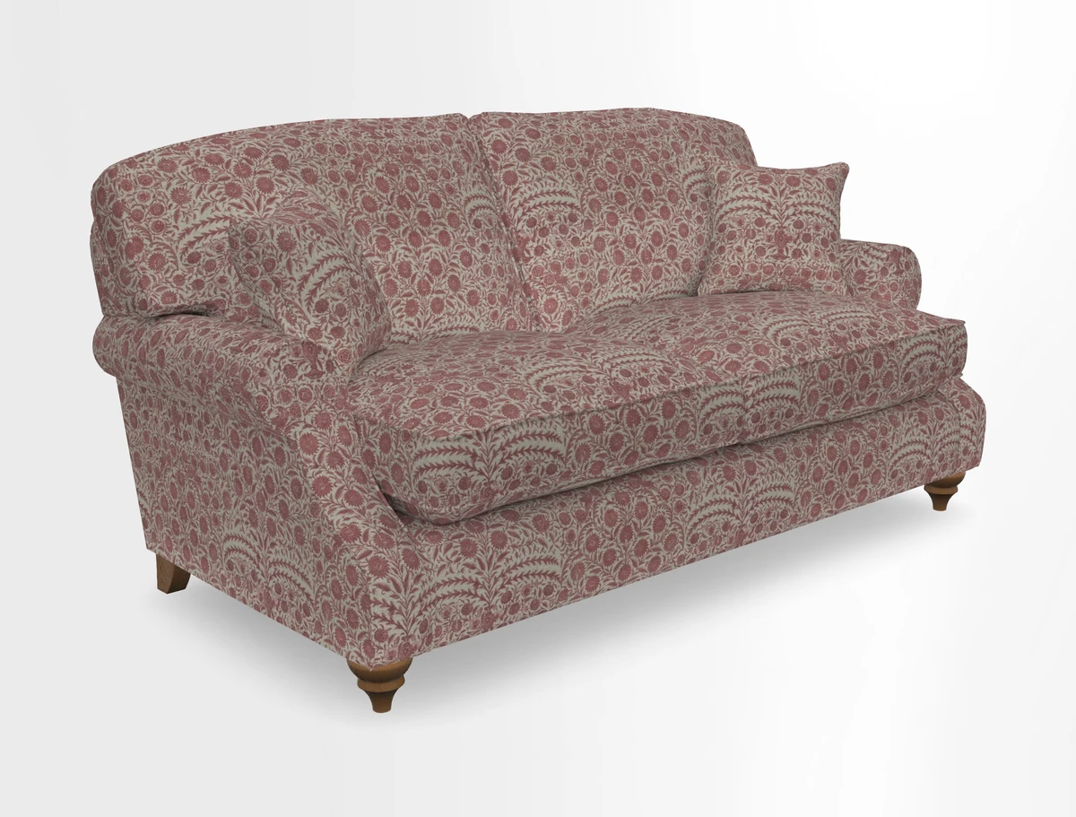 St Mawes 3 Seater Sofa in RHS Collection Gertrude Jekyll Trailing Vine Green-With-Scatters in Linwood Omega Velvet Hunter Green