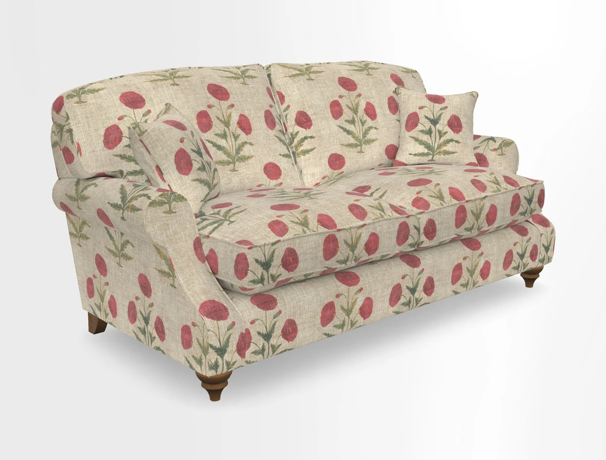 St Mawes 3 Seater Sofa in RHS Collection Gertrude Jekyll Trailing Vine Green-With-Scatters in Linwood Omega Velvet Hunter Green