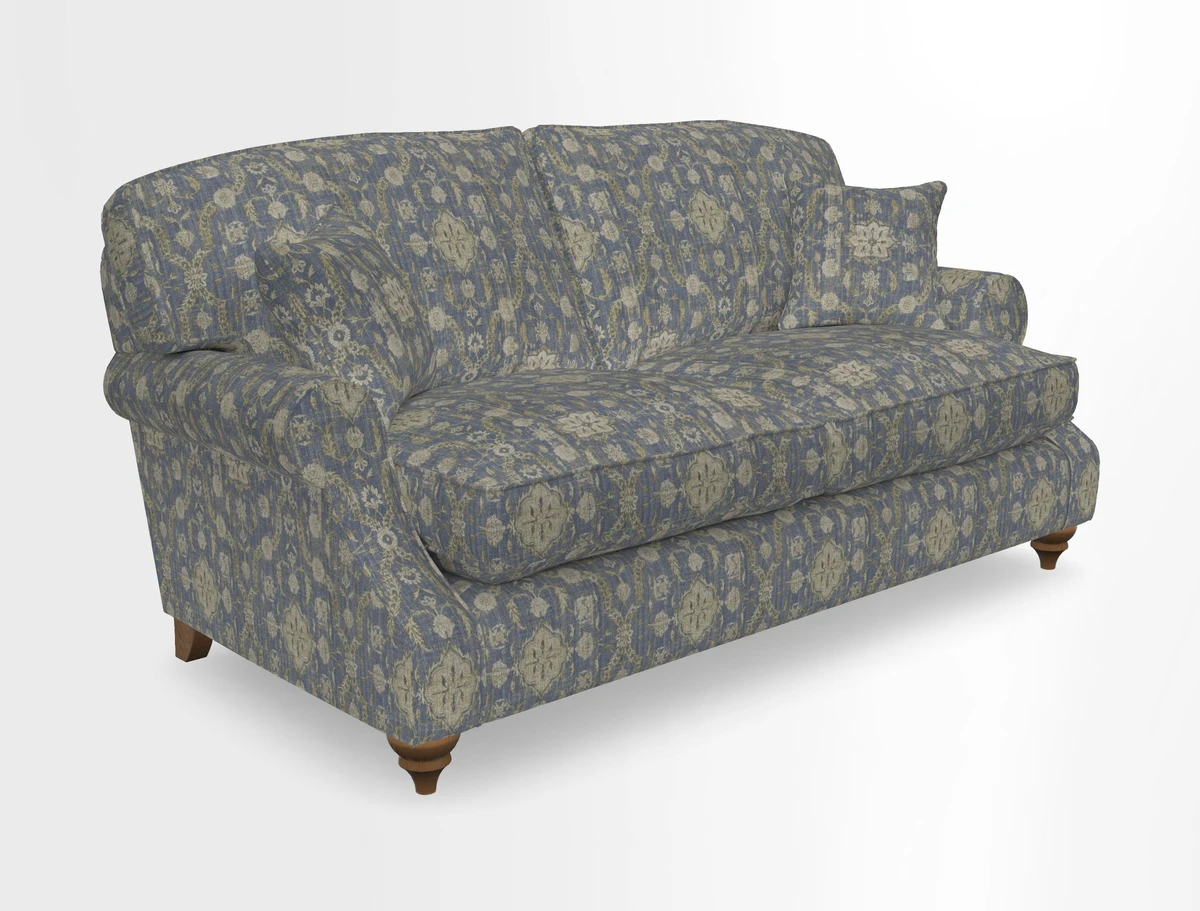 St Mawes 3 Seater Sofa in RHS Collection Gertrude Jekyll Trailing Vine Green-With-Scatters in Linwood Omega Velvet Hunter Green