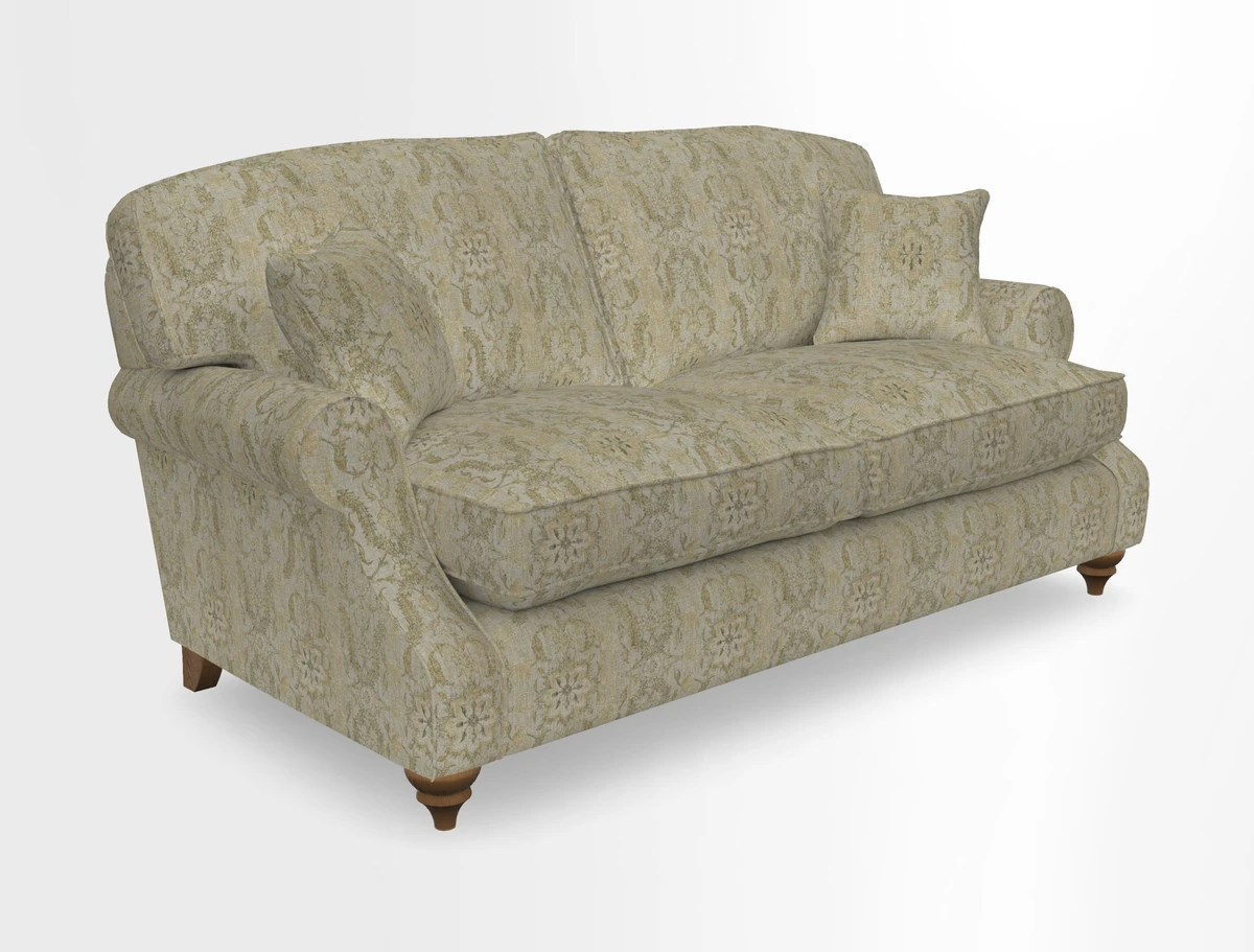 St Mawes 3 Seater Sofa in RHS Collection Gertrude Jekyll Trailing Vine Green-With-Scatters in Linwood Omega Velvet Hunter Green