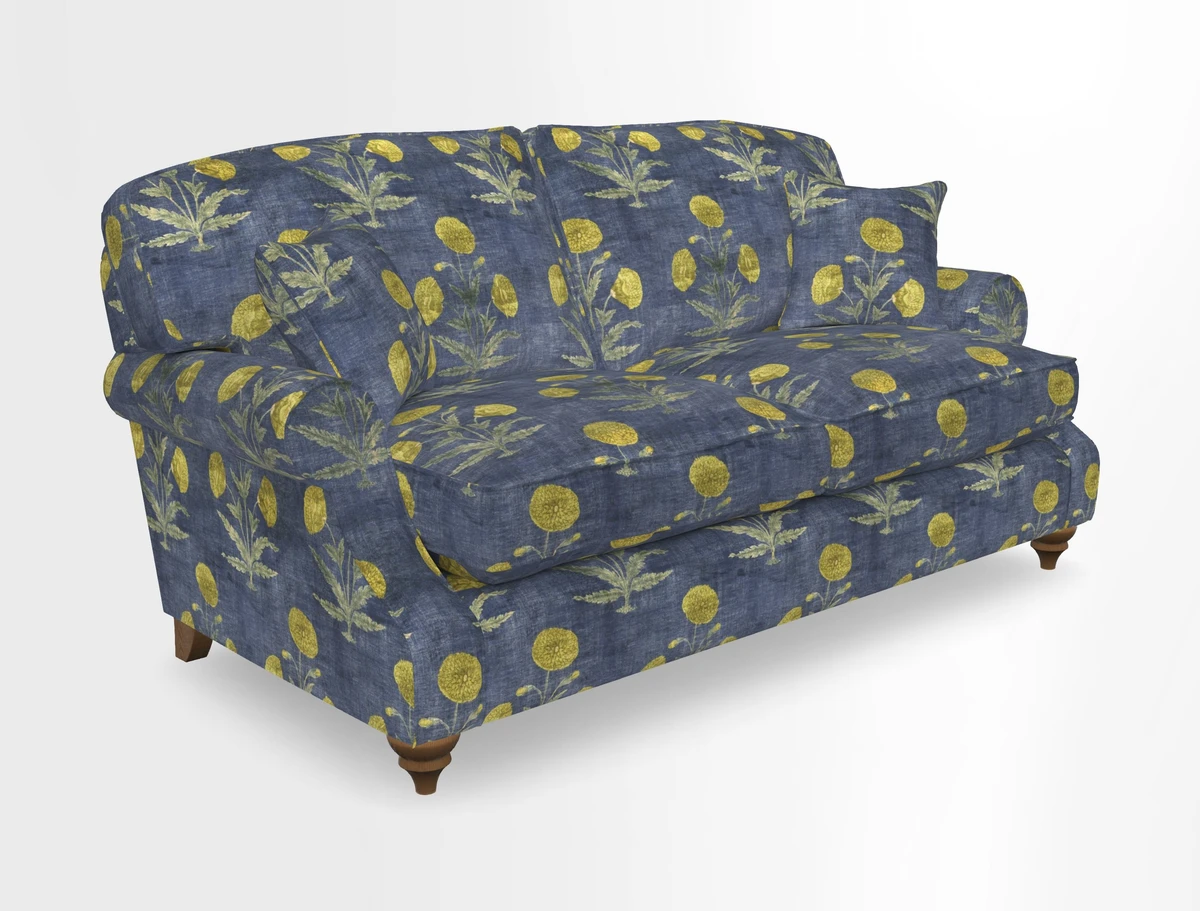 St Mawes 3 Seater Sofa in RHS Collection Gertrude Jekyll Trailing Vine Green-With-Scatters in Linwood Omega Velvet Hunter Green