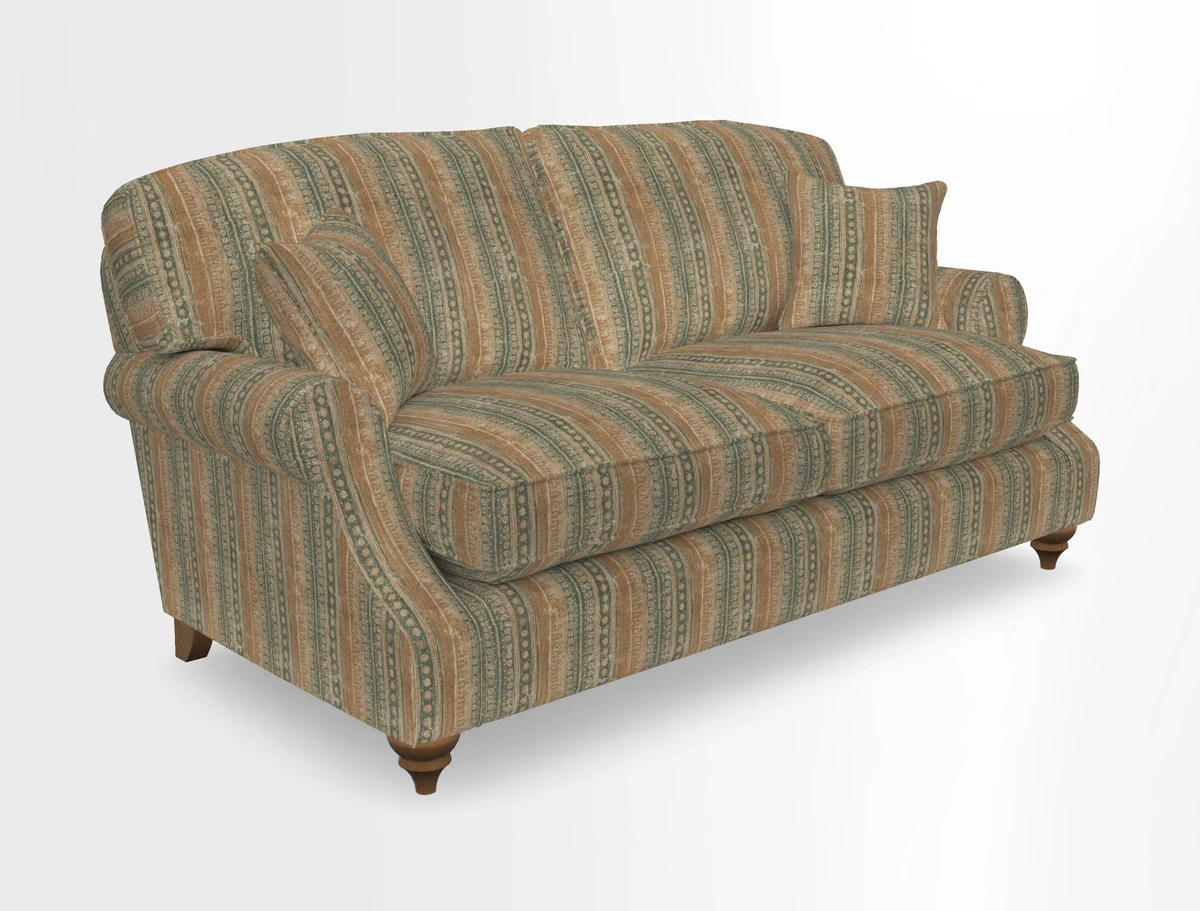 St Mawes 3 Seater Sofa in RHS Collection Gertrude Jekyll Trailing Vine Green-With-Scatters in Linwood Omega Velvet Hunter Green