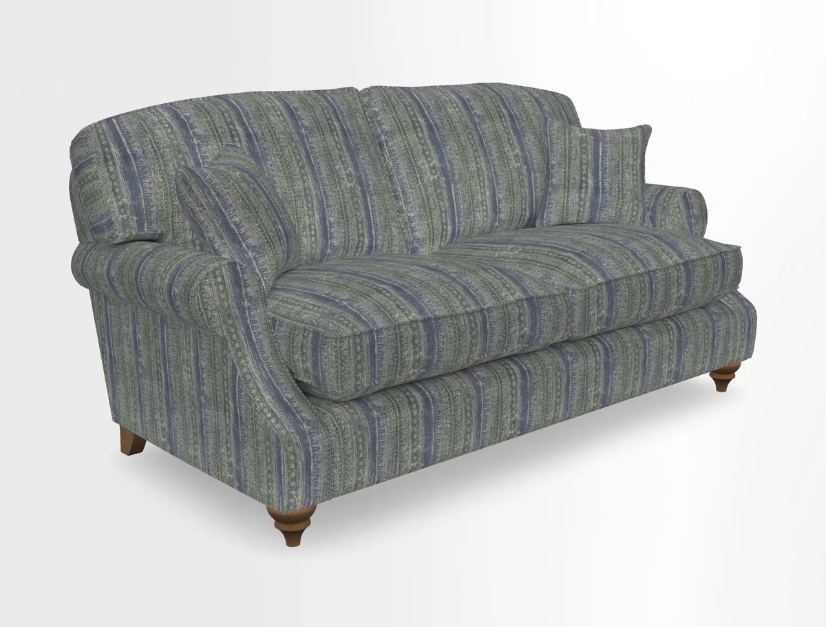 St Mawes 3 Seater Sofa in RHS Collection Gertrude Jekyll Trailing Vine Green-With-Scatters in Linwood Omega Velvet Hunter Green