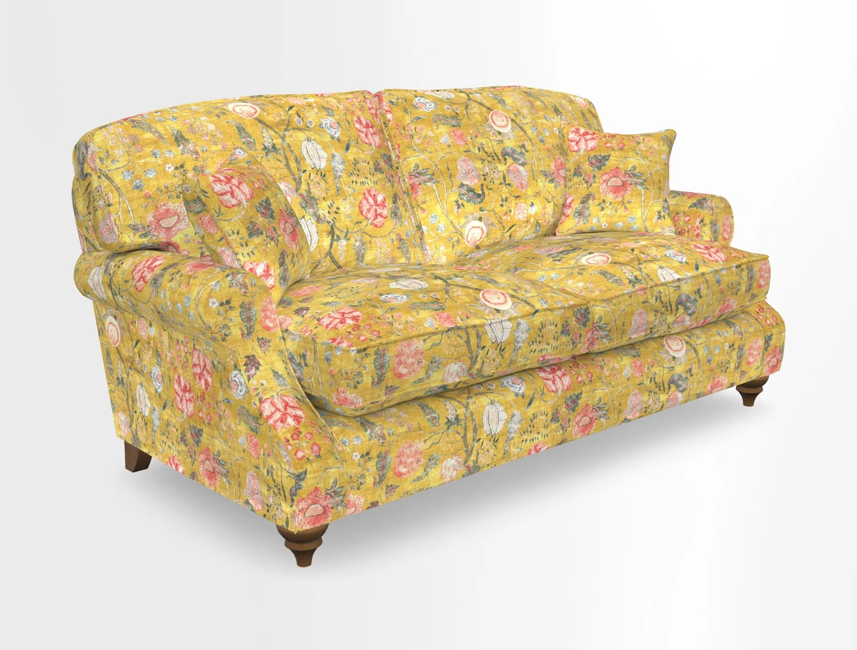St Mawes 3 Seater Sofa in RHS Collection Gertrude Jekyll Trailing Vine Green-With-Scatters in Linwood Omega Velvet Hunter Green