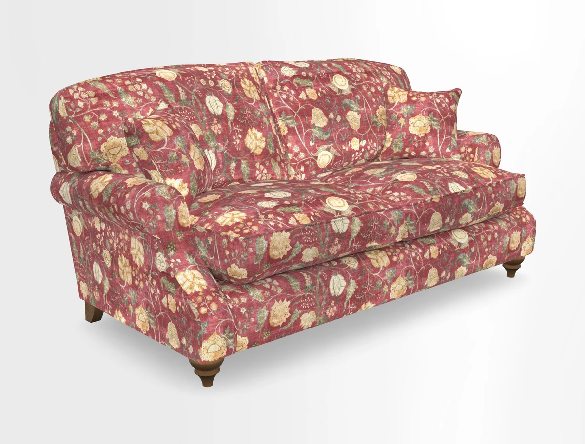 St Mawes 3 Seater Sofa in RHS Collection Gertrude Jekyll Trailing Vine Green-With-Scatters in Linwood Omega Velvet Hunter Green