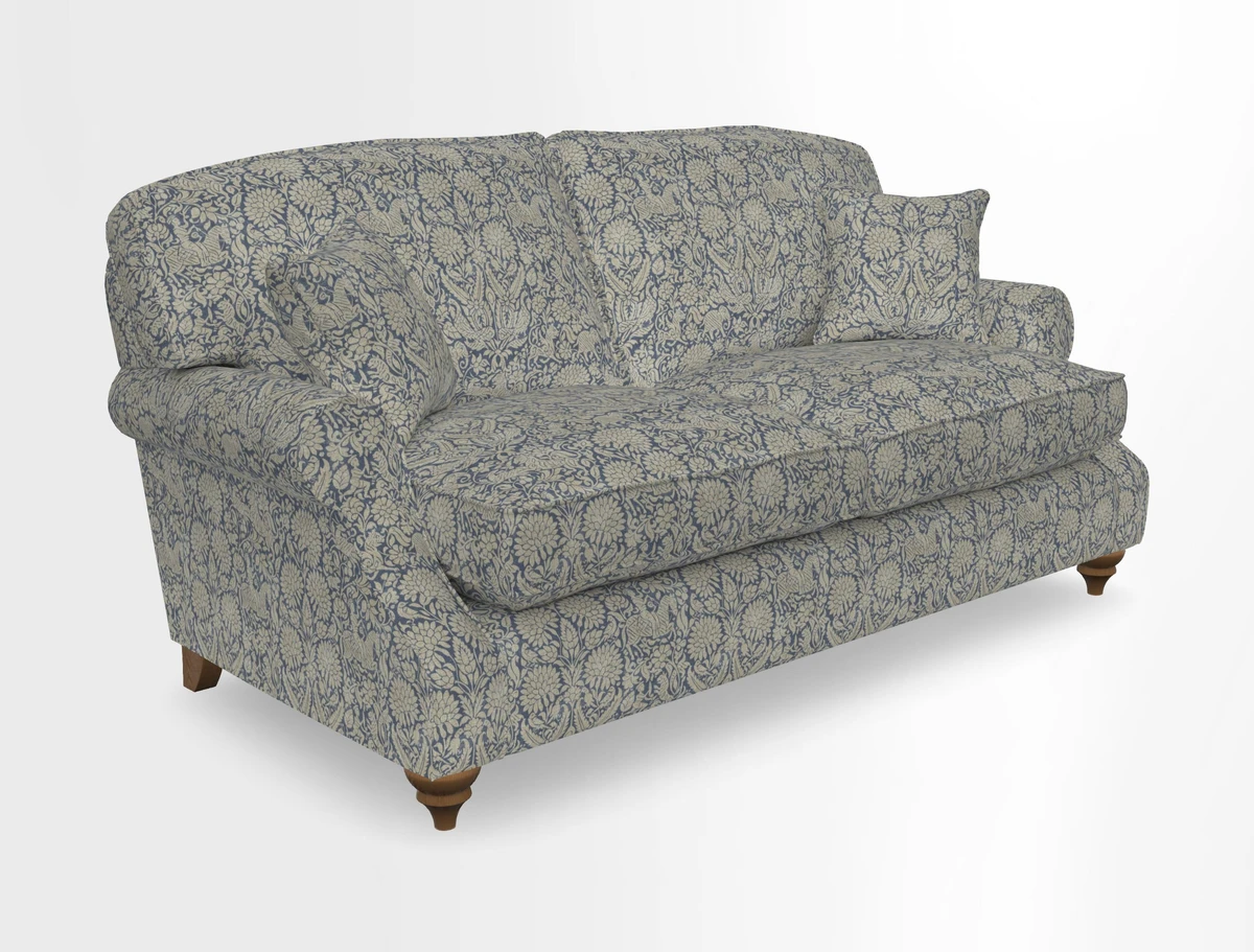 St Mawes 3 Seater Sofa in RHS Collection Gertrude Jekyll Trailing Vine Green-With-Scatters in Linwood Omega Velvet Hunter Green