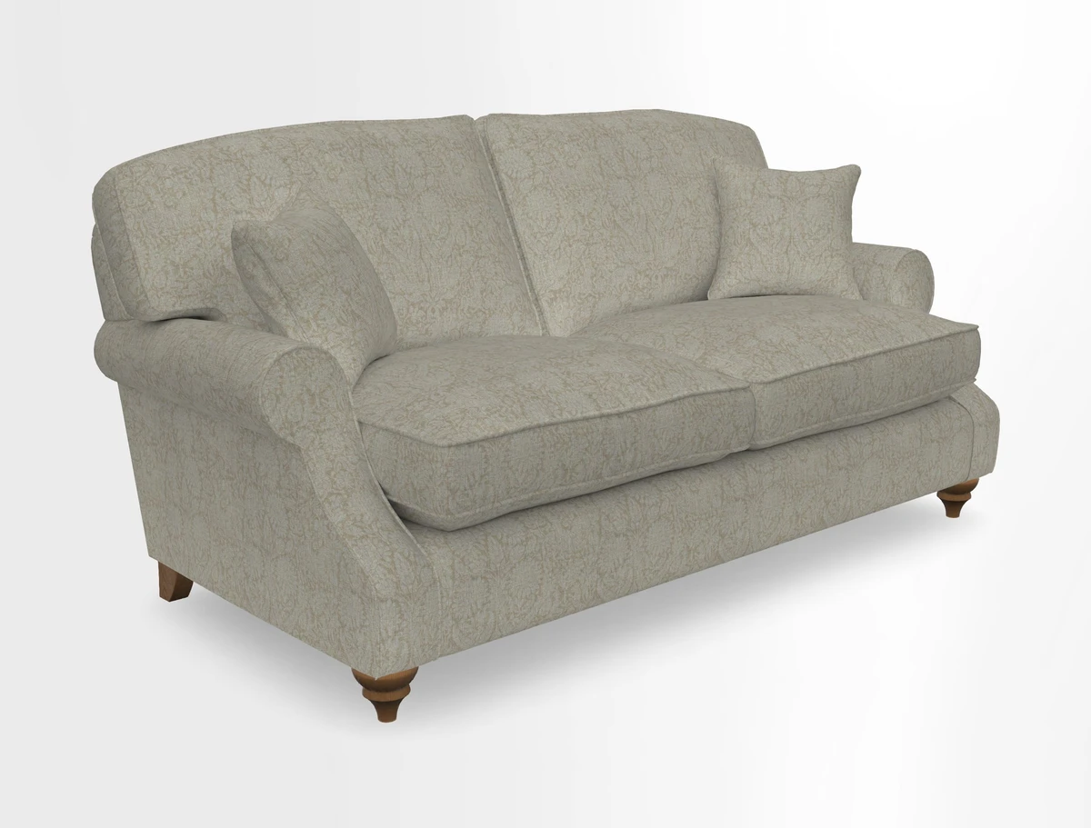St Mawes 3 Seater Sofa in RHS Collection Gertrude Jekyll Trailing Vine Green-With-Scatters in Linwood Omega Velvet Hunter Green