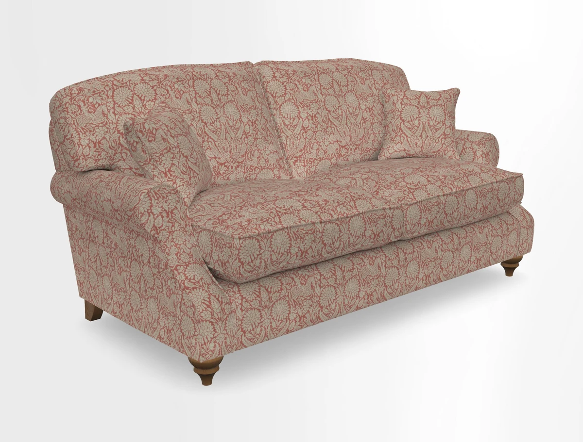 St Mawes 3 Seater Sofa in RHS Collection Gertrude Jekyll Trailing Vine Green-With-Scatters in Linwood Omega Velvet Hunter Green