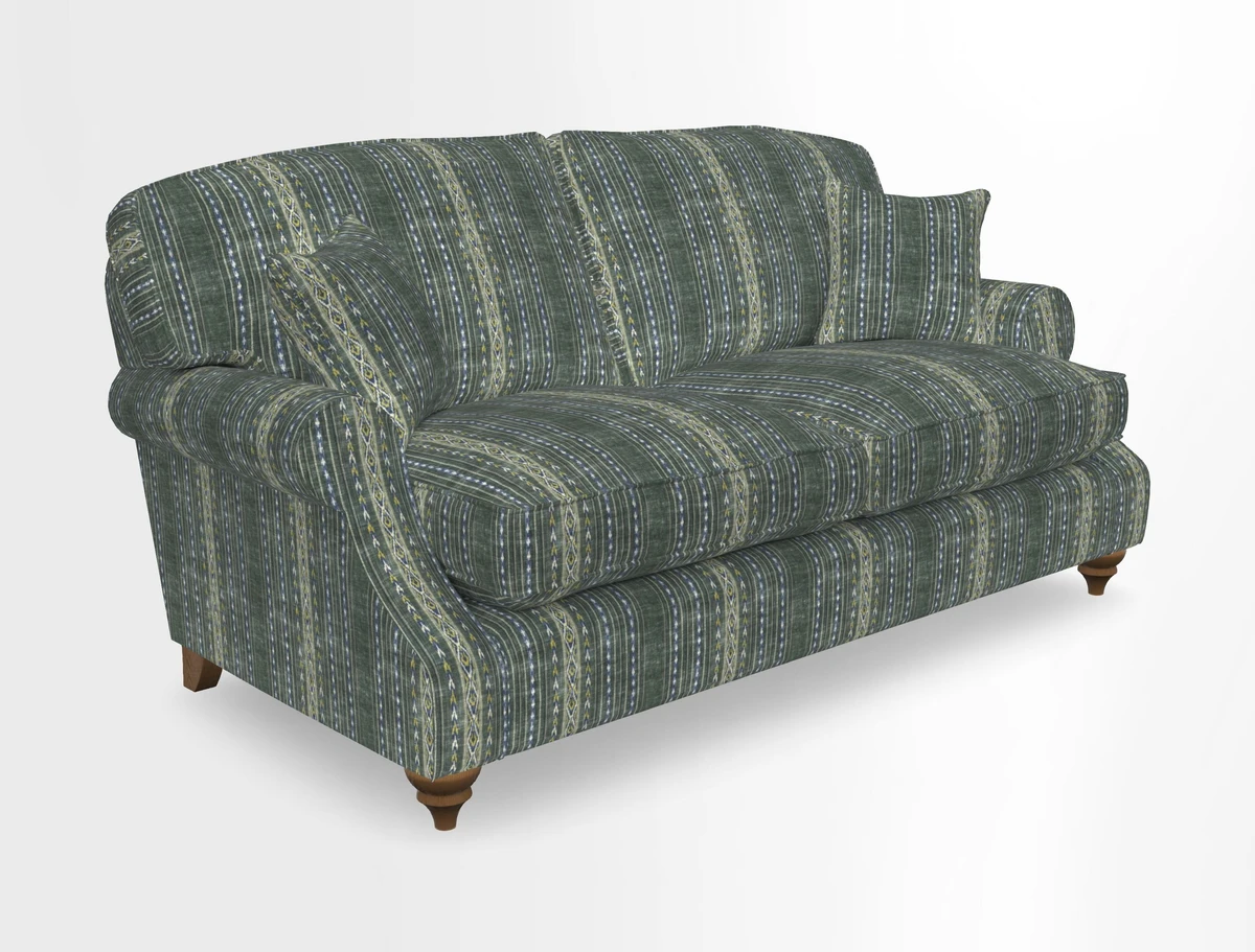 St Mawes 3 Seater Sofa in RHS Collection Gertrude Jekyll Trailing Vine Green-With-Scatters in Linwood Omega Velvet Hunter Green