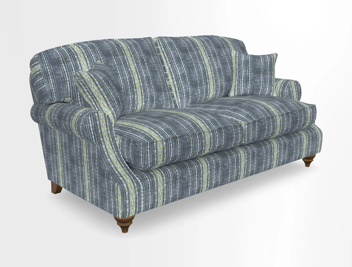 St Mawes 3 Seater Sofa in RHS Collection Gertrude Jekyll Trailing Vine Green-With-Scatters in Linwood Omega Velvet Hunter Green