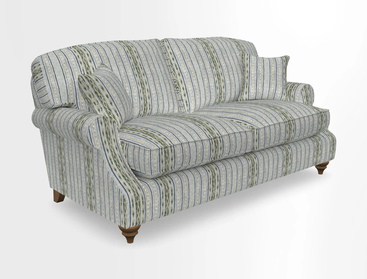 St Mawes 3 Seater Sofa in RHS Collection Gertrude Jekyll Trailing Vine Green-With-Scatters in Linwood Omega Velvet Hunter Green