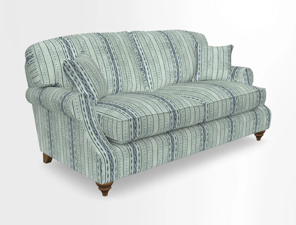 St Mawes 3 Seater Sofa in RHS Collection Gertrude Jekyll Trailing Vine Green-With-Scatters in Linwood Omega Velvet Hunter Green