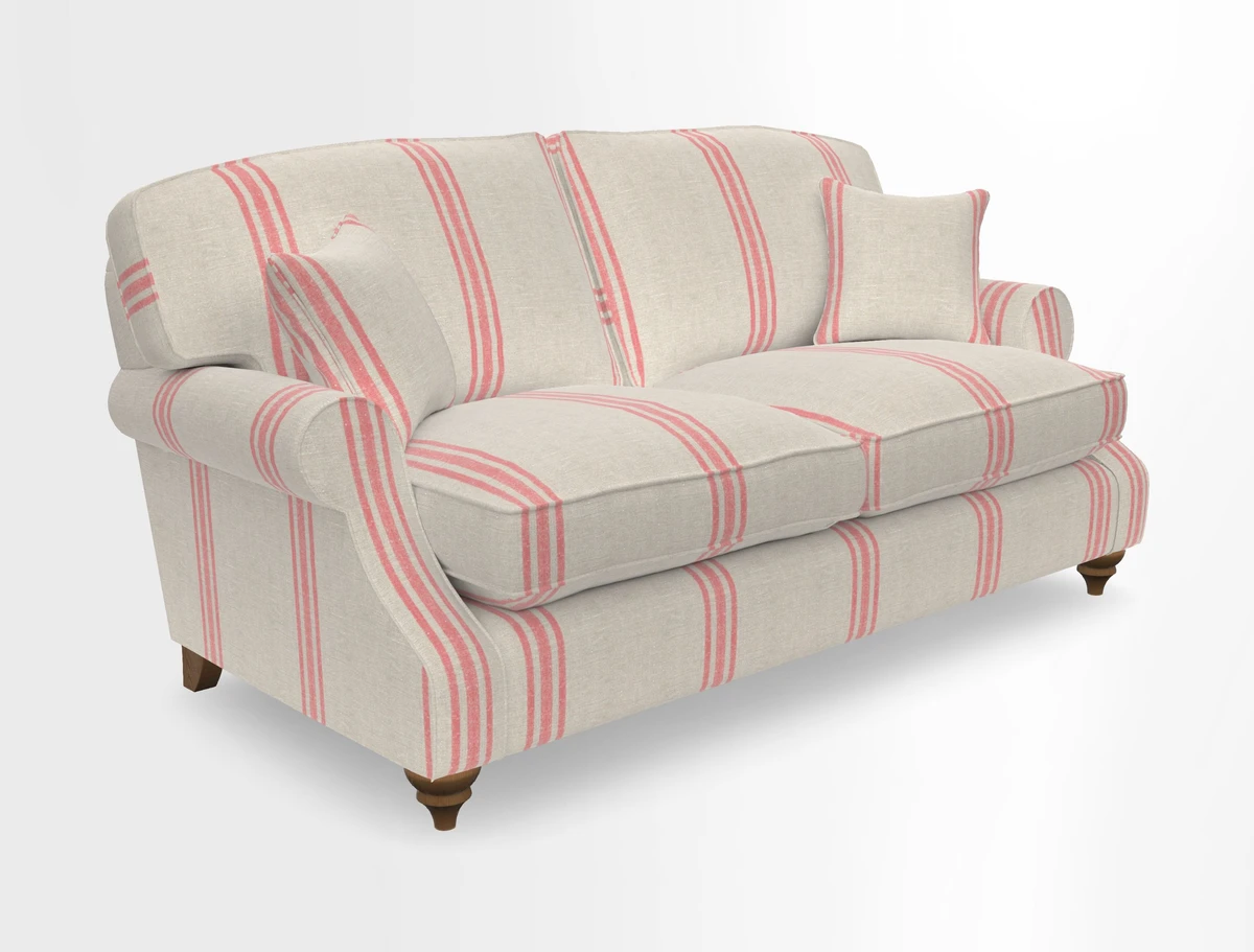 St Mawes 3 Seater Sofa in RHS Collection Gertrude Jekyll Trailing Vine Green-With-Scatters in Linwood Omega Velvet Hunter Green