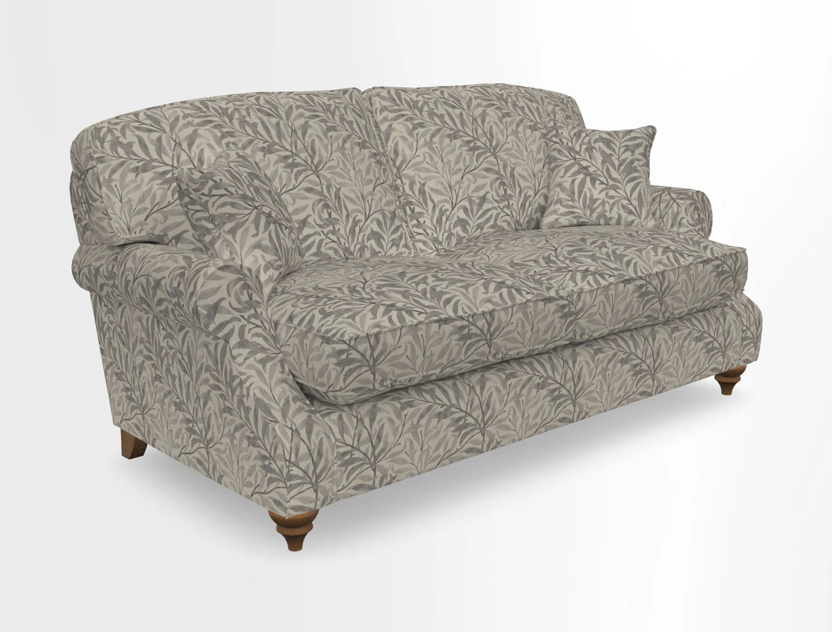 St Mawes 3 Seater Sofa in RHS Collection Gertrude Jekyll Trailing Vine Green-With-Scatters in Linwood Omega Velvet Hunter Green