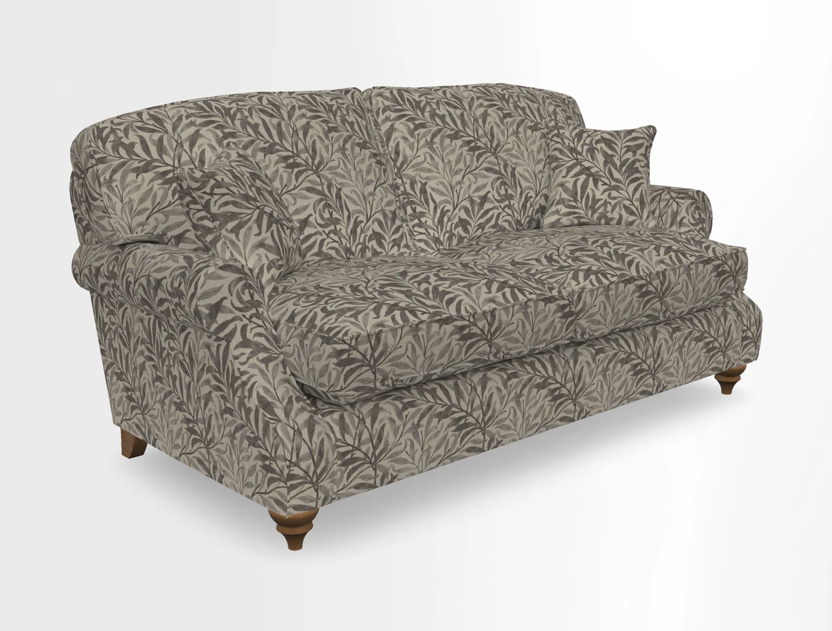 St Mawes 3 Seater Sofa in RHS Collection Gertrude Jekyll Trailing Vine Green-With-Scatters in Linwood Omega Velvet Hunter Green