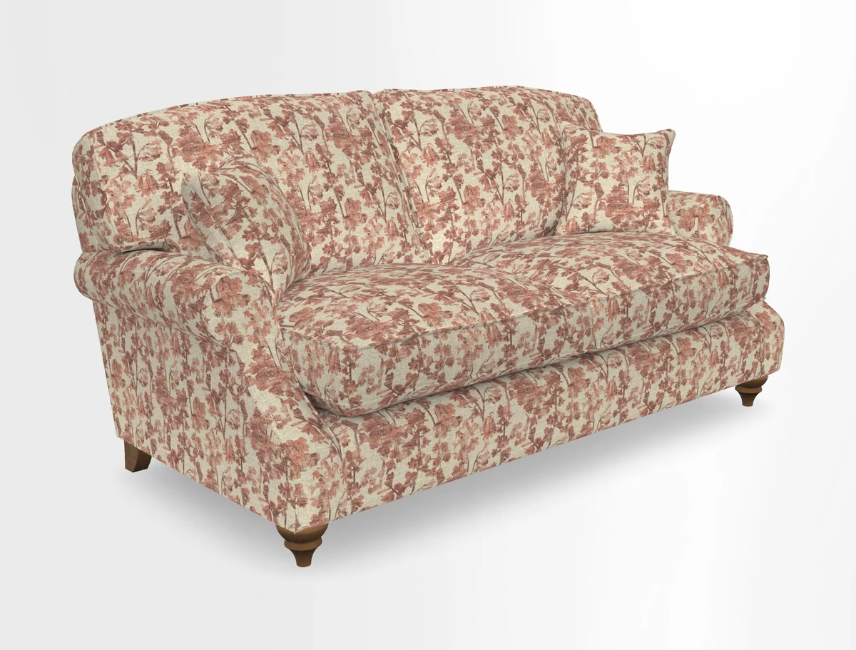 St Mawes 3 Seater Sofa in RHS Collection Gertrude Jekyll Trailing Vine Green-With-Scatters in Linwood Omega Velvet Hunter Green