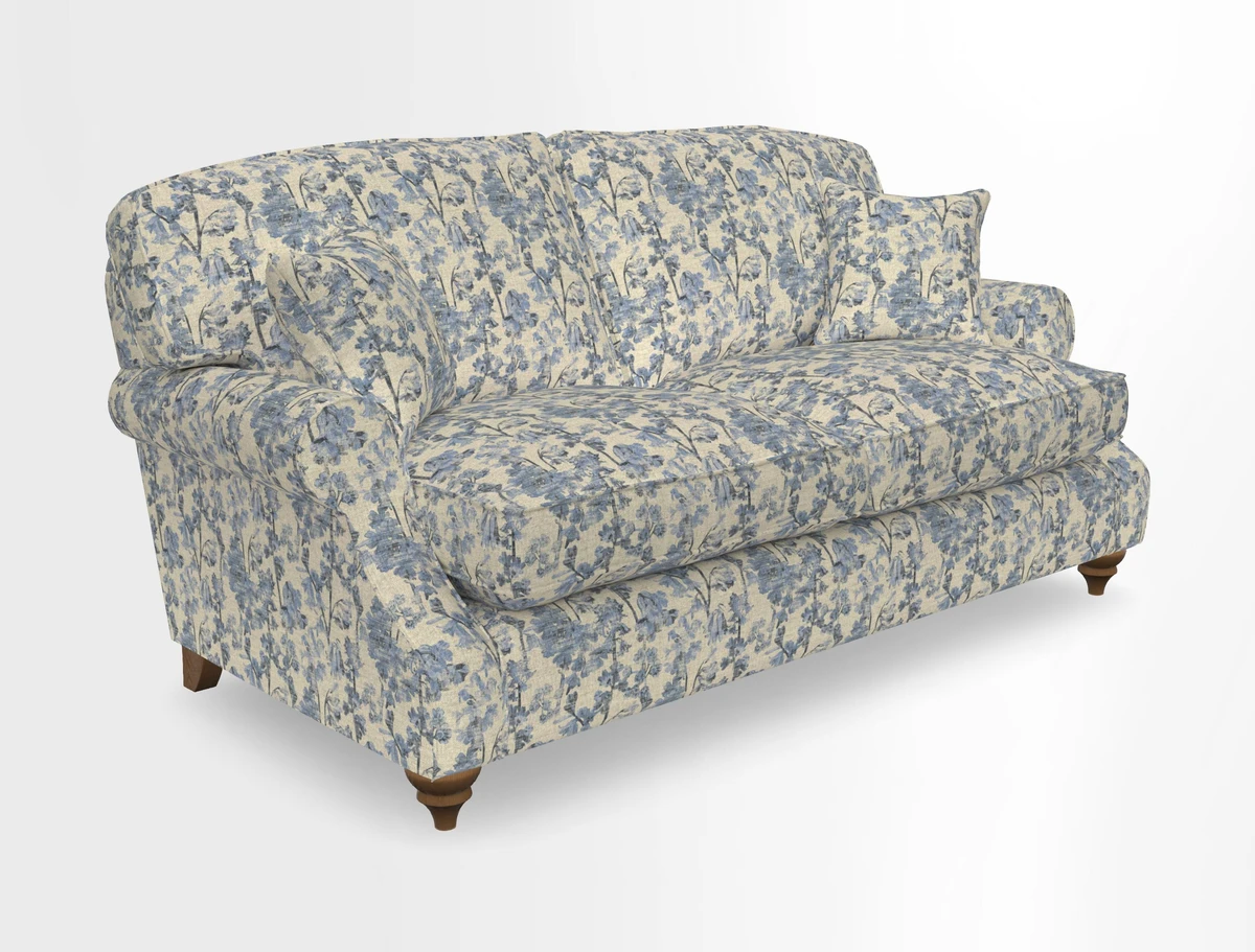St Mawes 3 Seater Sofa in RHS Collection Gertrude Jekyll Trailing Vine Green-With-Scatters in Linwood Omega Velvet Hunter Green