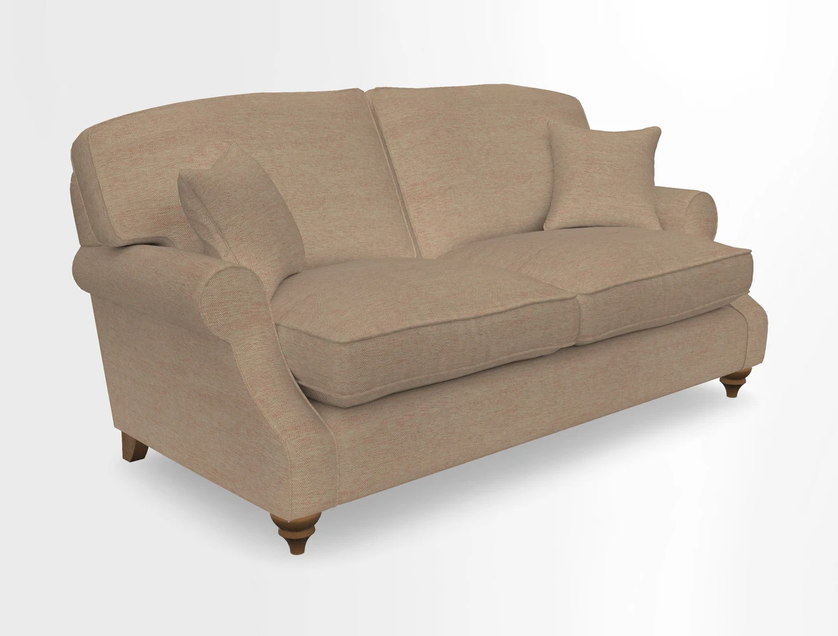 St Mawes 3 Seater Sofa in RHS Collection Gertrude Jekyll Trailing Vine Green-With-Scatters in Linwood Omega Velvet Hunter Green
